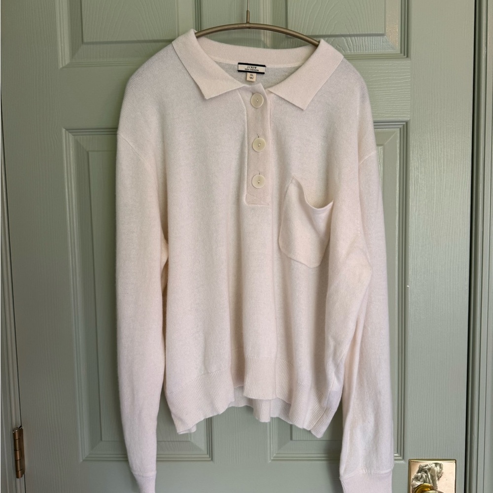 J. Crew White Cashmere Polo Sweater